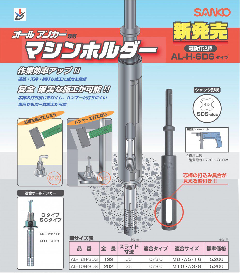 期間限定お試し価格】 サンコー テクノオールアンカー用ハンドホルダーALーHタイプ AL-1012H 1本