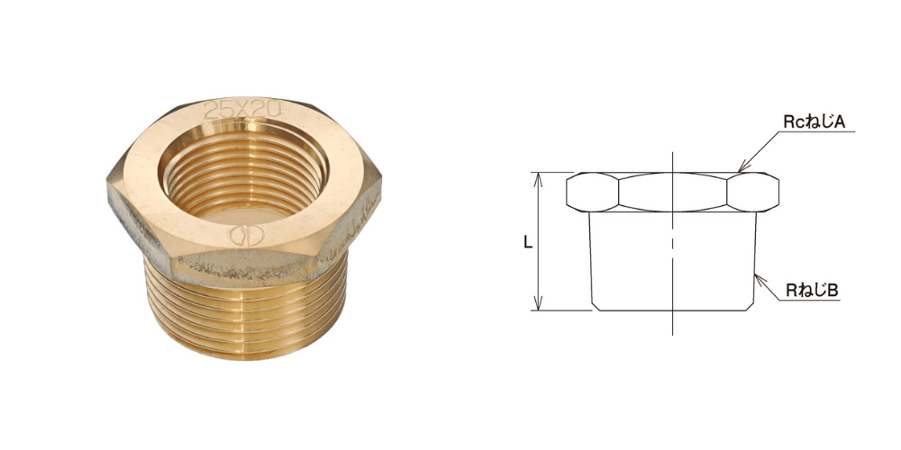 「砲金ブッシング（商品コード：BBU-シリーズ）」の画像と簡易図面