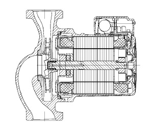 小型温水循環ポンプUPSのキャンド型構造図