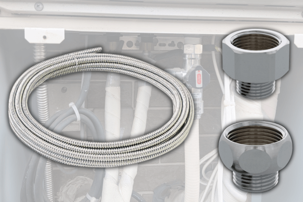 水フレキと変換アダプタの画像