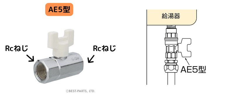 AE5型ボールバルブ（型番：AE5-13M-S・AE5-20M-S、材質：黄銅）の製品写真